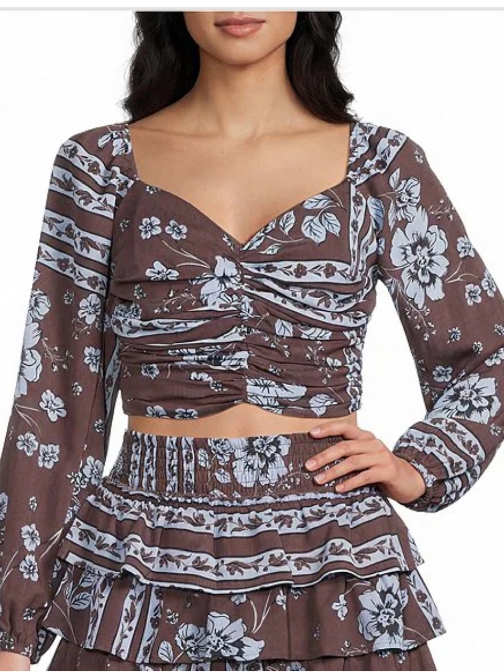 Gianni Bini sz L brown and blue floral boho top NWT